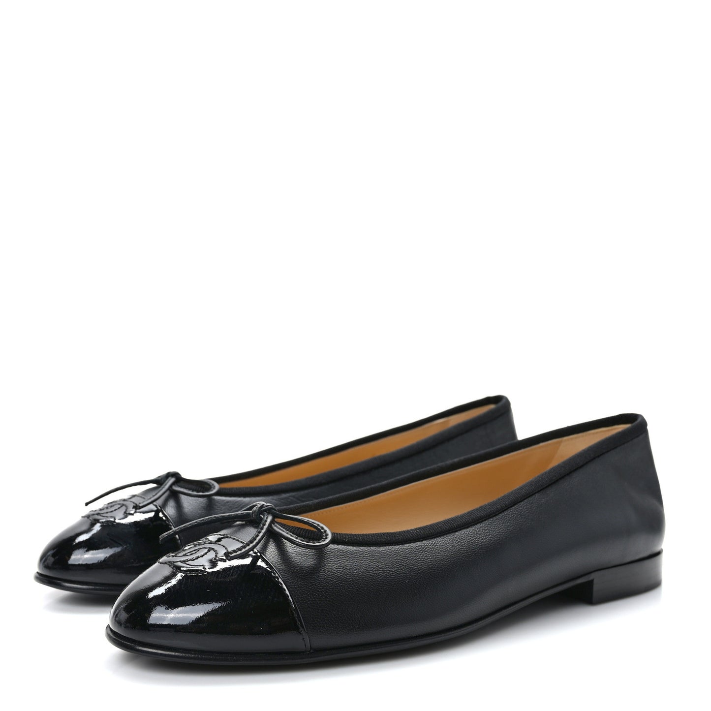 Lambskin Patent Cap Toe Ballerina Flats 40 Black