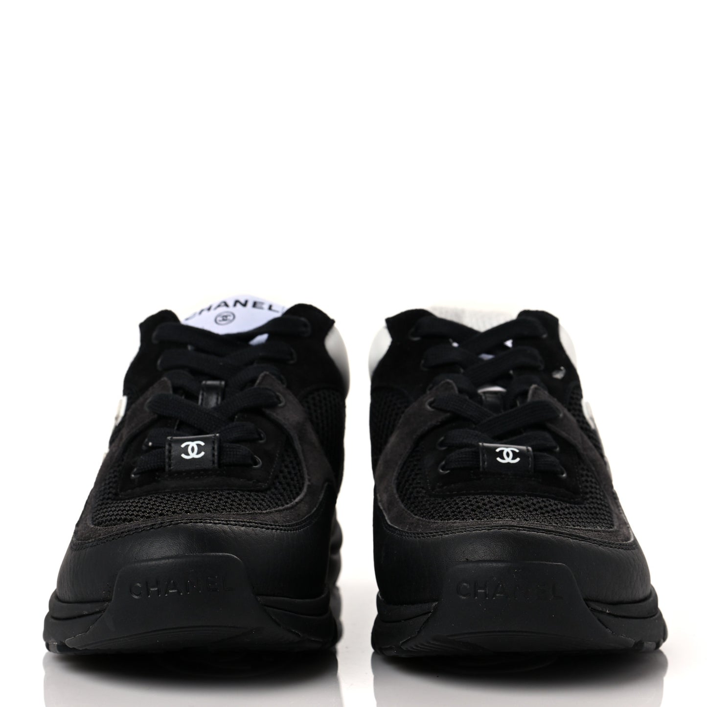 Mesh Suede Grained Calfskin Womens CC Sneakers 36.5 Black White