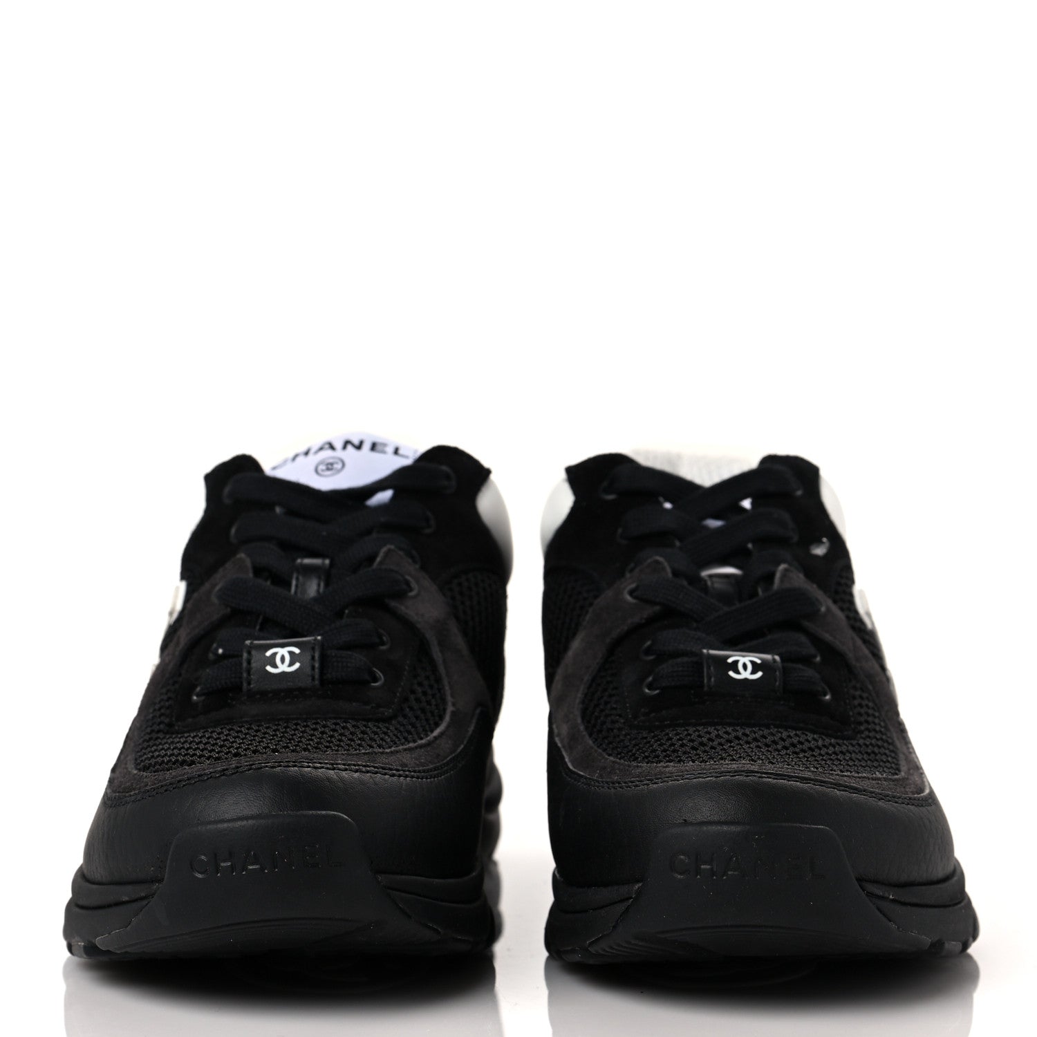 Chanel Mesh Suede Grained Calfskin Womens CC Sneakers 36.5 Black White 2 of 8