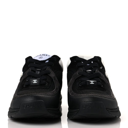 Chanel Mesh Suede Grained Calfskin Womens CC Sneakers 36.5 Black White 2 of 8