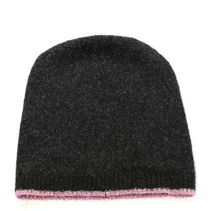 Chanel Cashmere Blend CC Beanie Hat Grey Pink 3 of 4