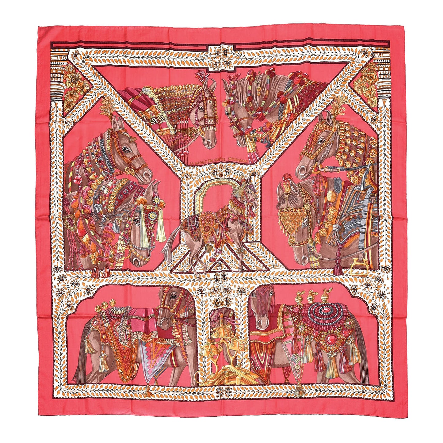 Cashmere Silk La Danse Du Cheval Shawl 140 Rose Vif Orange Fuchsia