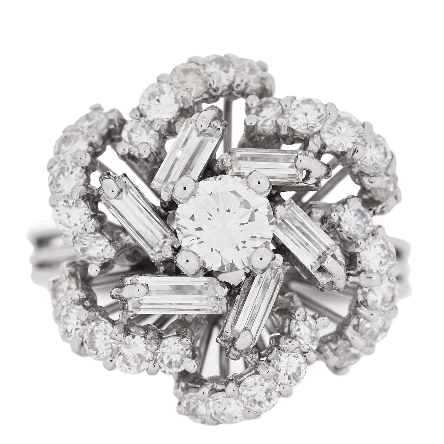 18K White Gold Diamond 1.80ctw Flower Spiral Cocktail Ring 52 6