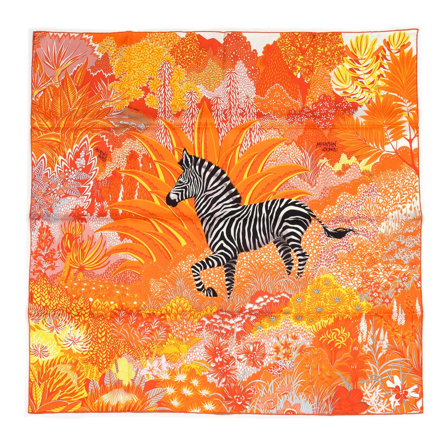 Hermes Silk Mountain Zebra Scarf 90 Orange Soleil Rose 1 of 4