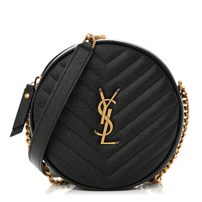 Saint Laurent Grain De Poudre Matelasse Chevron Quilted Round Vinyle Camera Bag Black 1 of 11