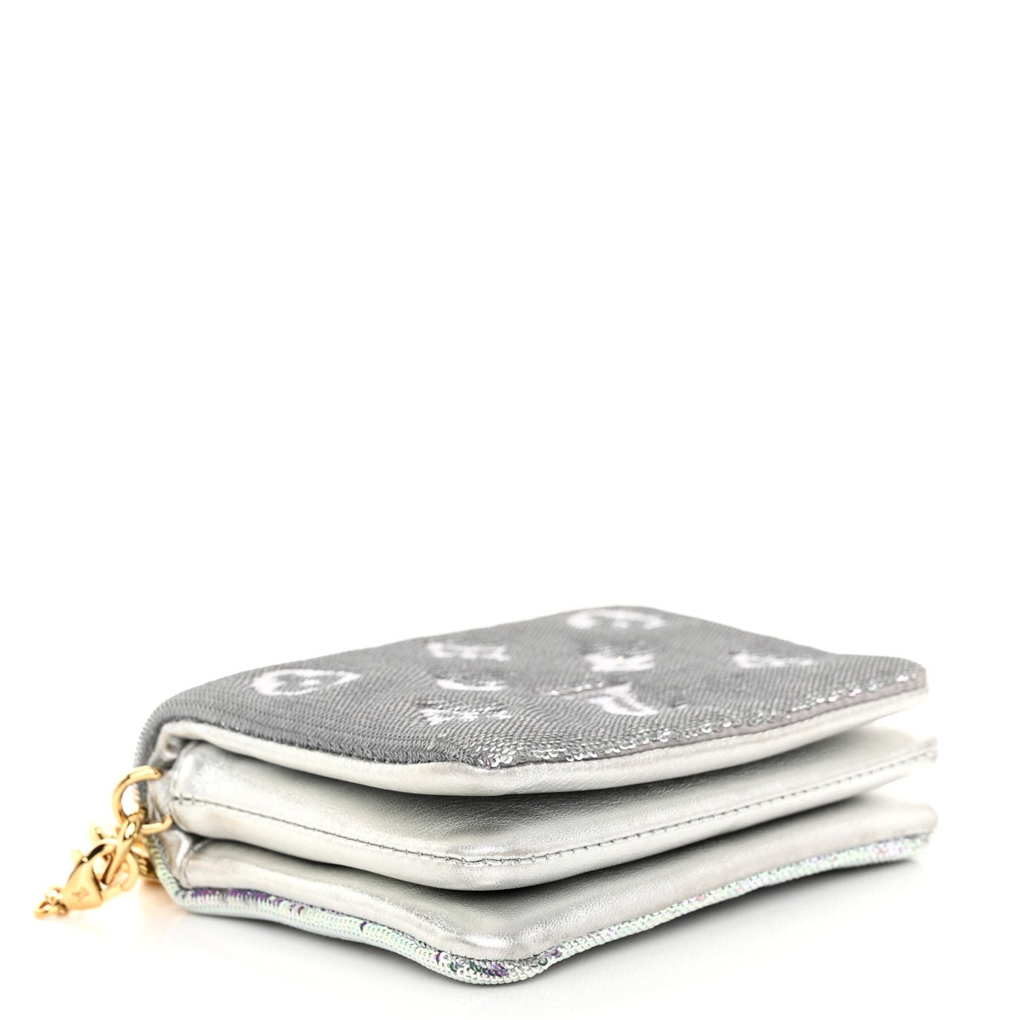 Satin Sequin Embroidered Monogram Coussin Belt Bag Silver