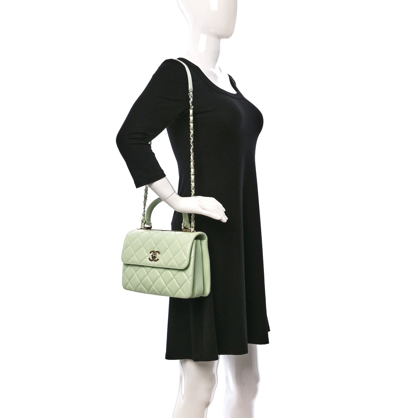 Lambskin Quilted Small Trendy CC Flap Dual Handle Bag Light Green