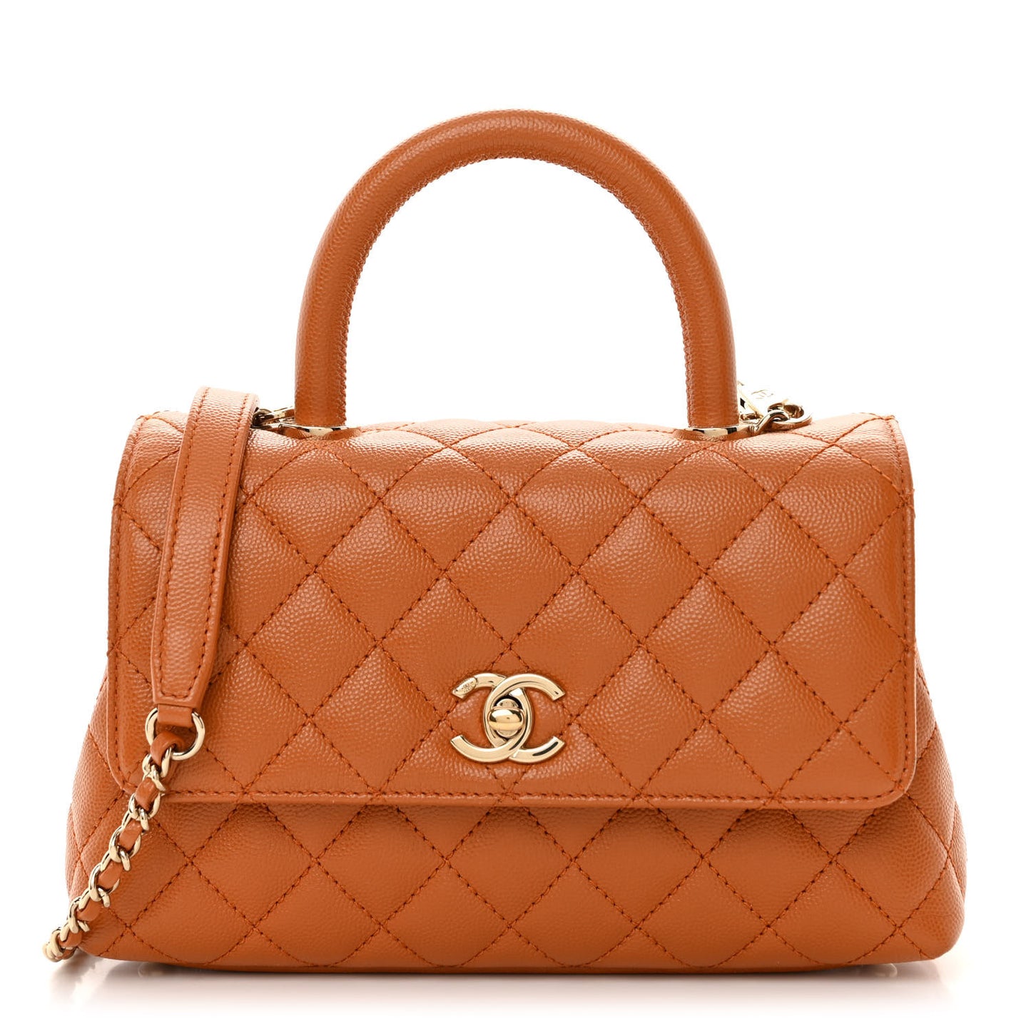 Caviar Quilted Mini Coco Handle Flap Light Brown