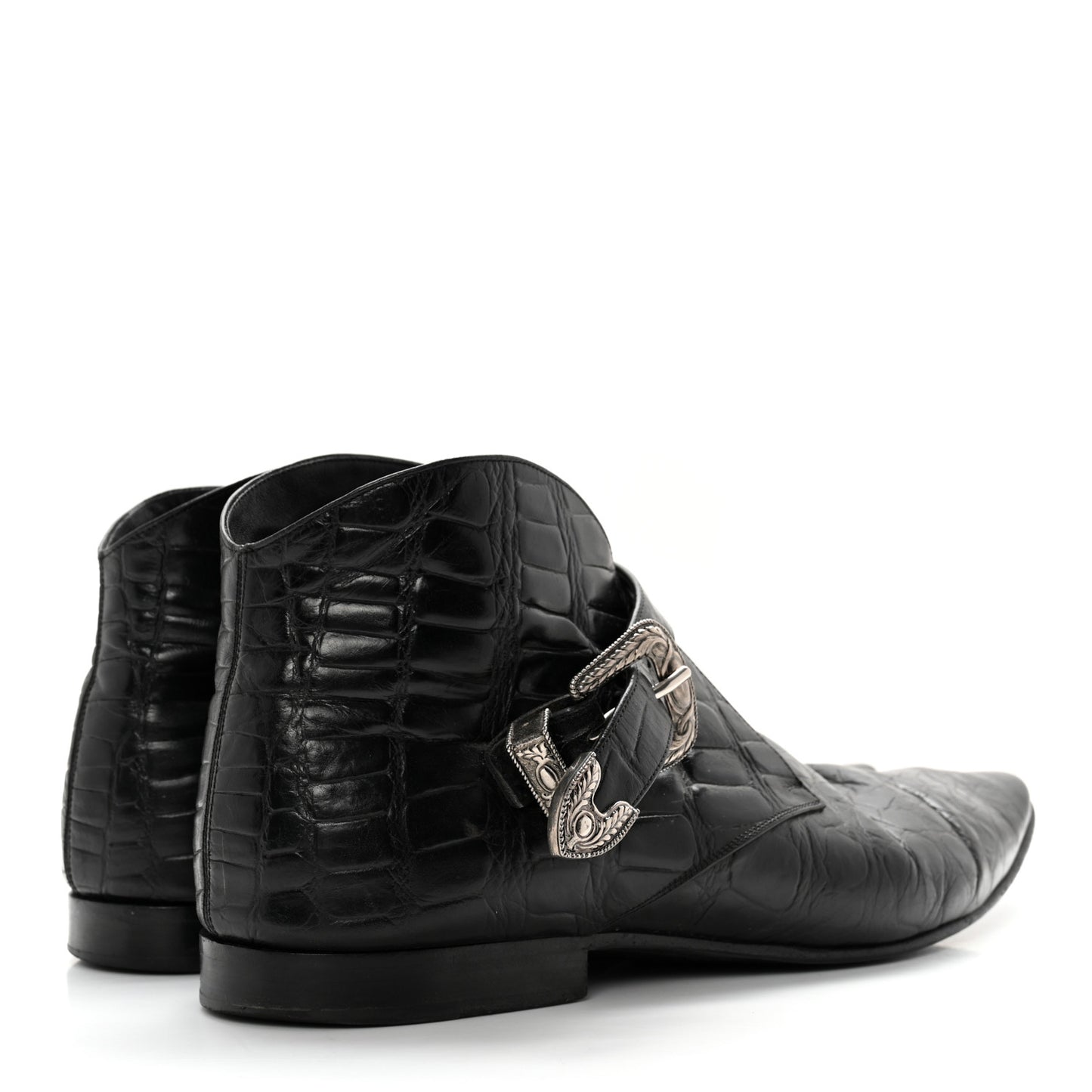 Calfskin Crocodile Embossed Mens Dixon Buckle Ankle Boots 45 Black