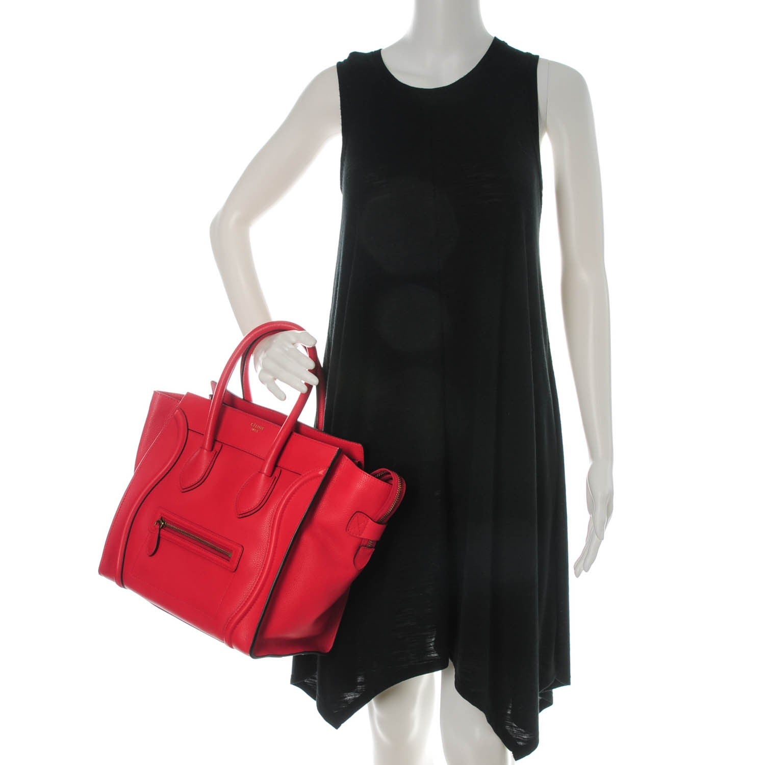 Celine Drummed Calfskin Mini Luggage Coquelicot 2 of 8