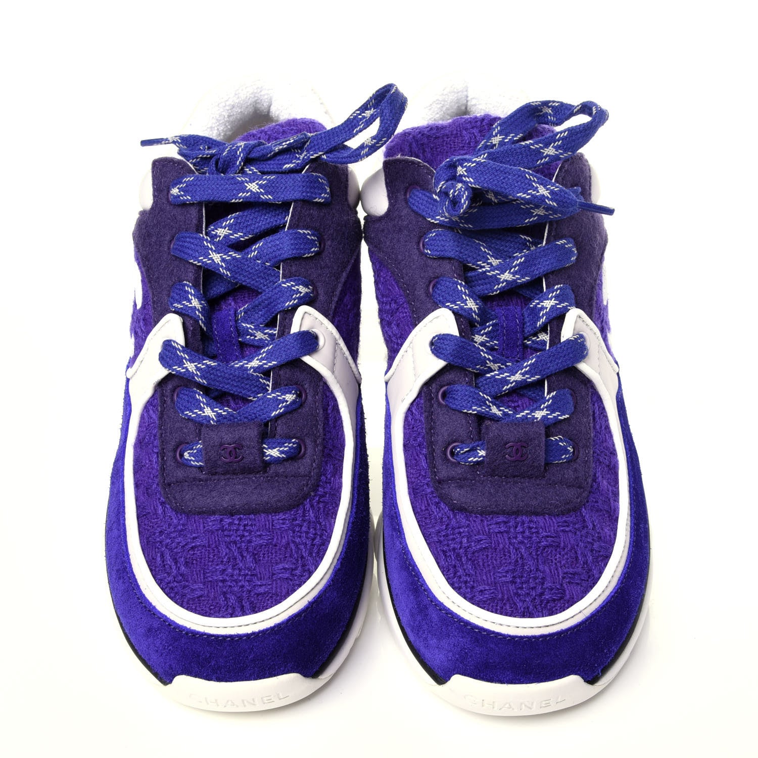 Chanel Suede Tweed Felt CC Sneakers 39 Purple 6 of 10
