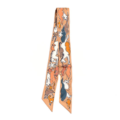 Hermes Silk Mille Et Un Lapins Twilly Beige Dore Abricot White 2 of 3
