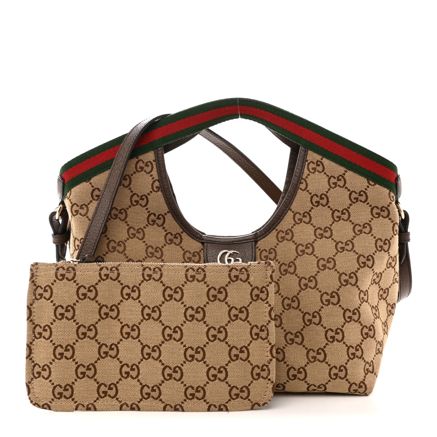 Gucci Monogram Web Small Giglio Tote Bag Beige Dark Brown 3 of 13