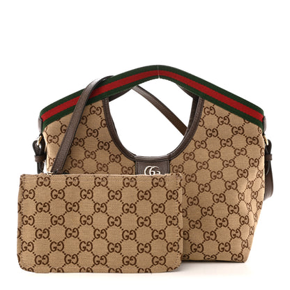 Gucci Monogram Web Small Giglio Tote Bag Beige Dark Brown 3 of 13