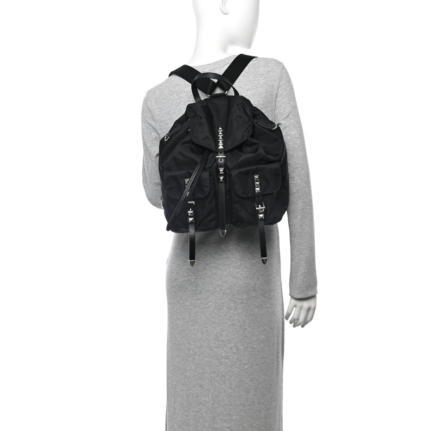 Prada Nylon New Vela Studded Backpack Black 2 of 10