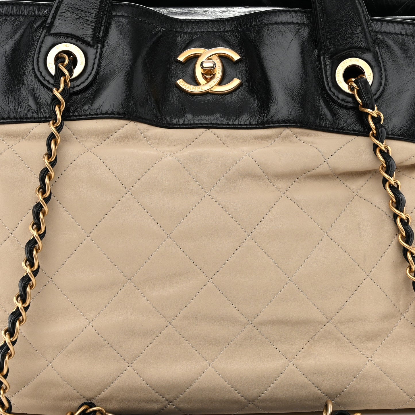 Calfskin Quilted In The Mix Shopping Tote Beige Black