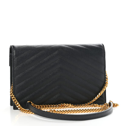 Saint Laurent Grain De Poudre Matelasse Chevron Monogram Envelope Chain Wallet Dark Smog 3 of 11