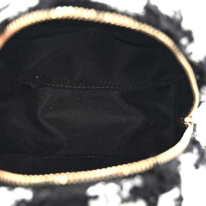 Chanel Wool Tweed Lambskin Quilted Round Clutch With Chain and Coin Purse Black White 6 of 11