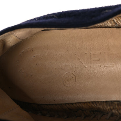 Chanel Velvet Tweed CC Espadrilles 36 Navy Grey 10 of 11