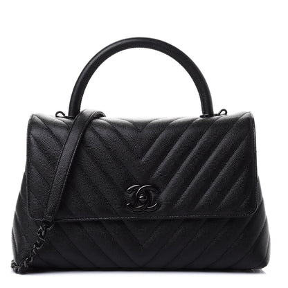 Chanel Caviar Chevron Quilted Small Coco Handle Flap So Black 1 of 4