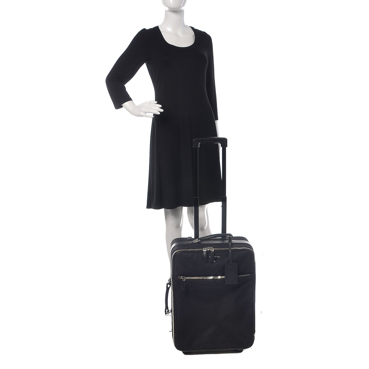 Tessuto Nylon Saffiano Trolley Luggage Black