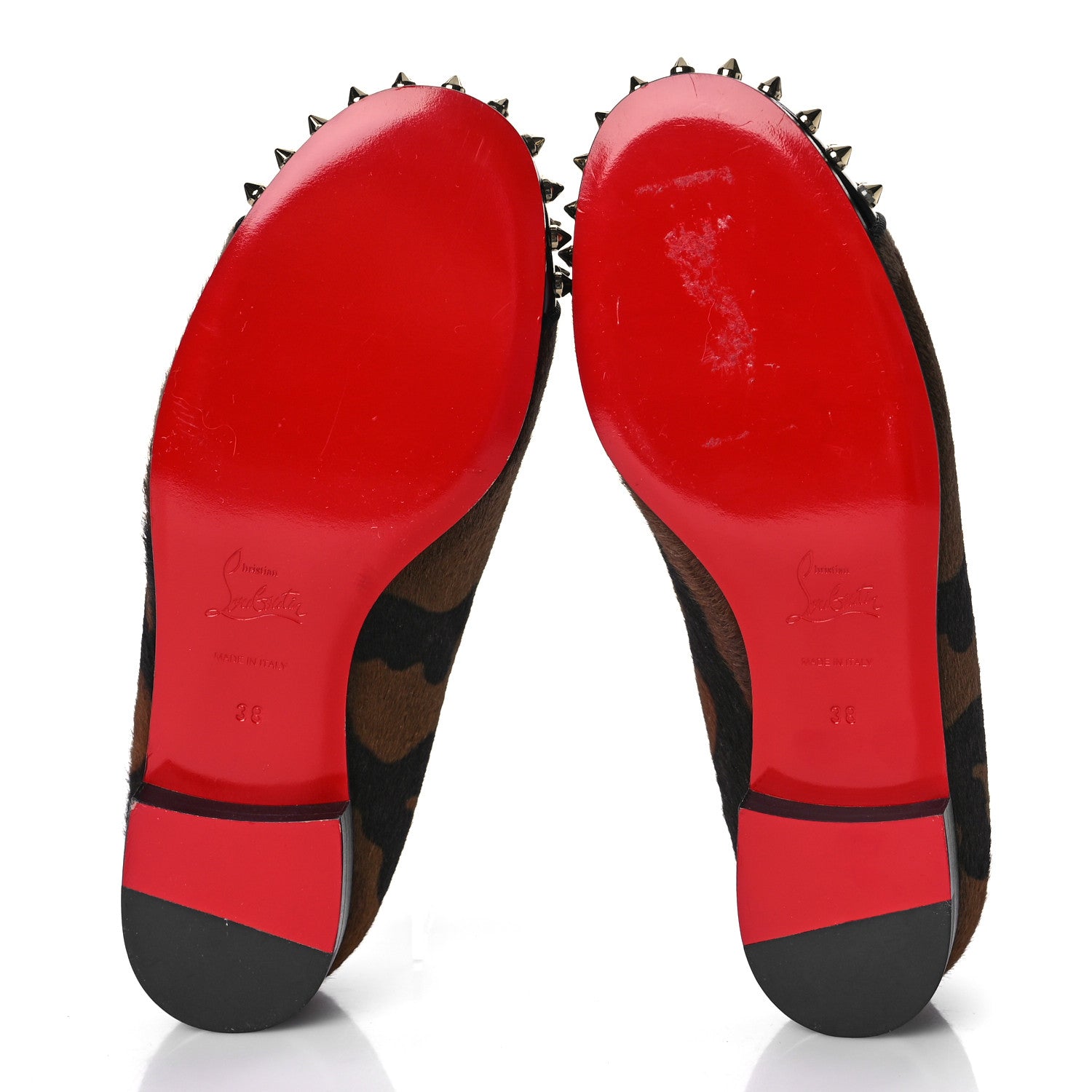 Christian Louboutin Pony Hair Print Spikes Womens Intern Flat Loafers 38 Camo Black 6 of 10