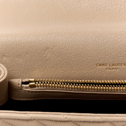 Saint Laurent Sheepskin Matelasse Chevron Monogram Medium College Bag Dark Beige 12 of 17