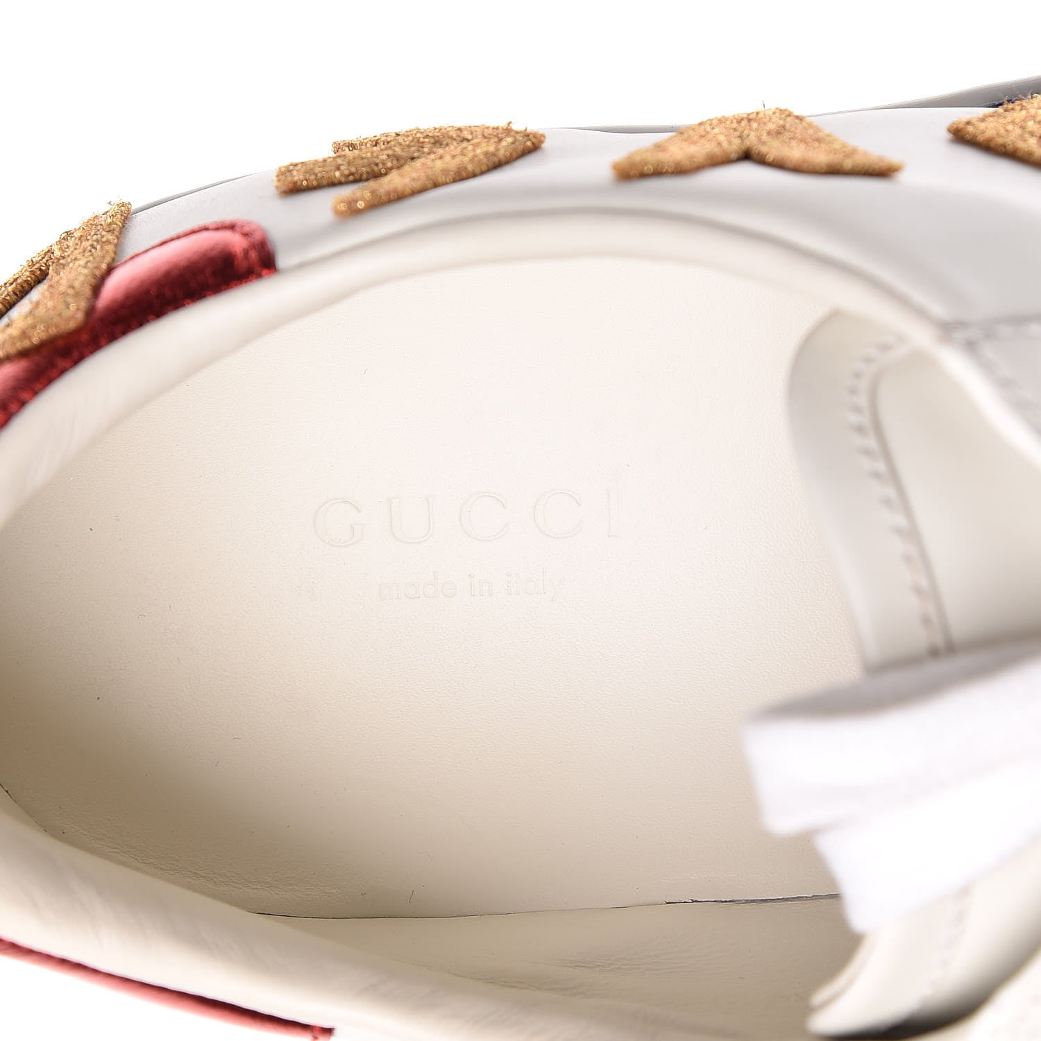 Gucci Calfskin Nappa Web LOVED Embroidered Womens Ace Sneakers 40 White Red Flame Notte 10 of 11