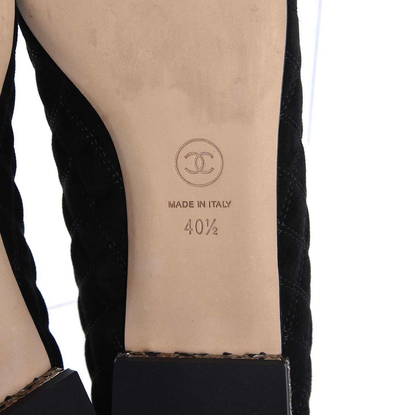 Suede Python Quilted CC Cap Toe Ballerina Flats 40.5 Black Gold