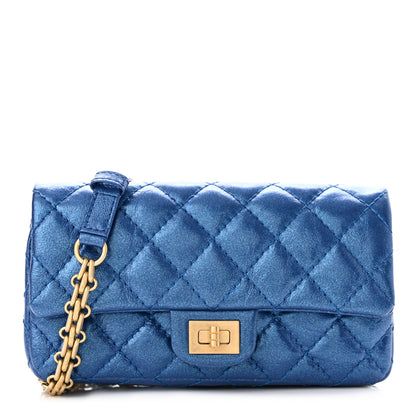 Chanel Metallic Aged Calfskin Quilted 2.55 Reissue Flap Belt Bag Clutch Blue 1 of 10