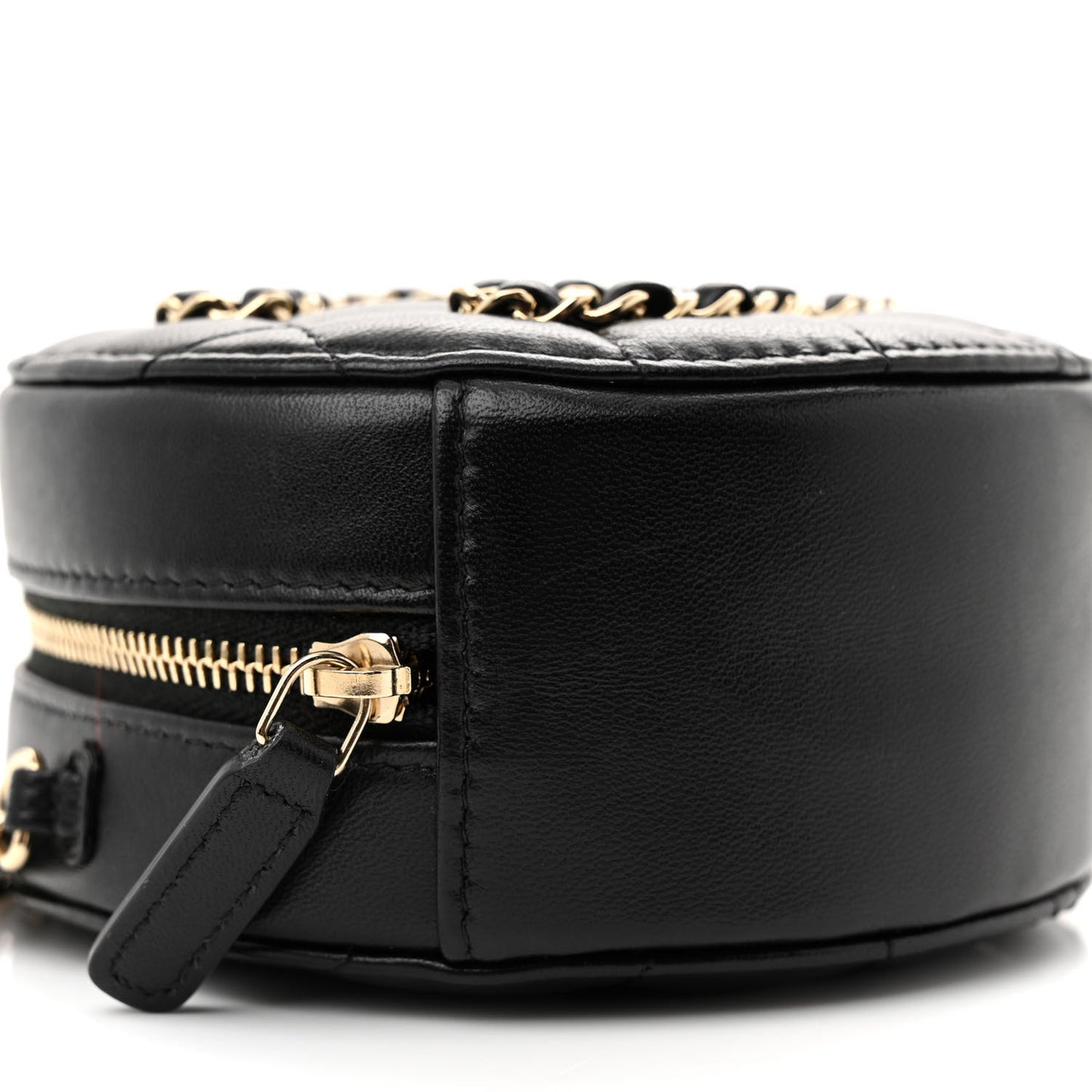 Lambskin Quilted Large CC Round Clutch With Chain Black