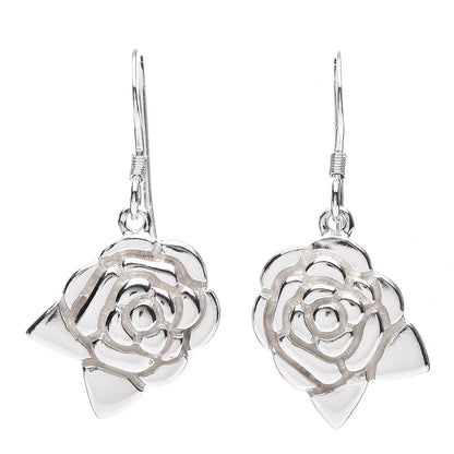 Chanel Sterling Silver Camellia Drop Earrings 1 of 4