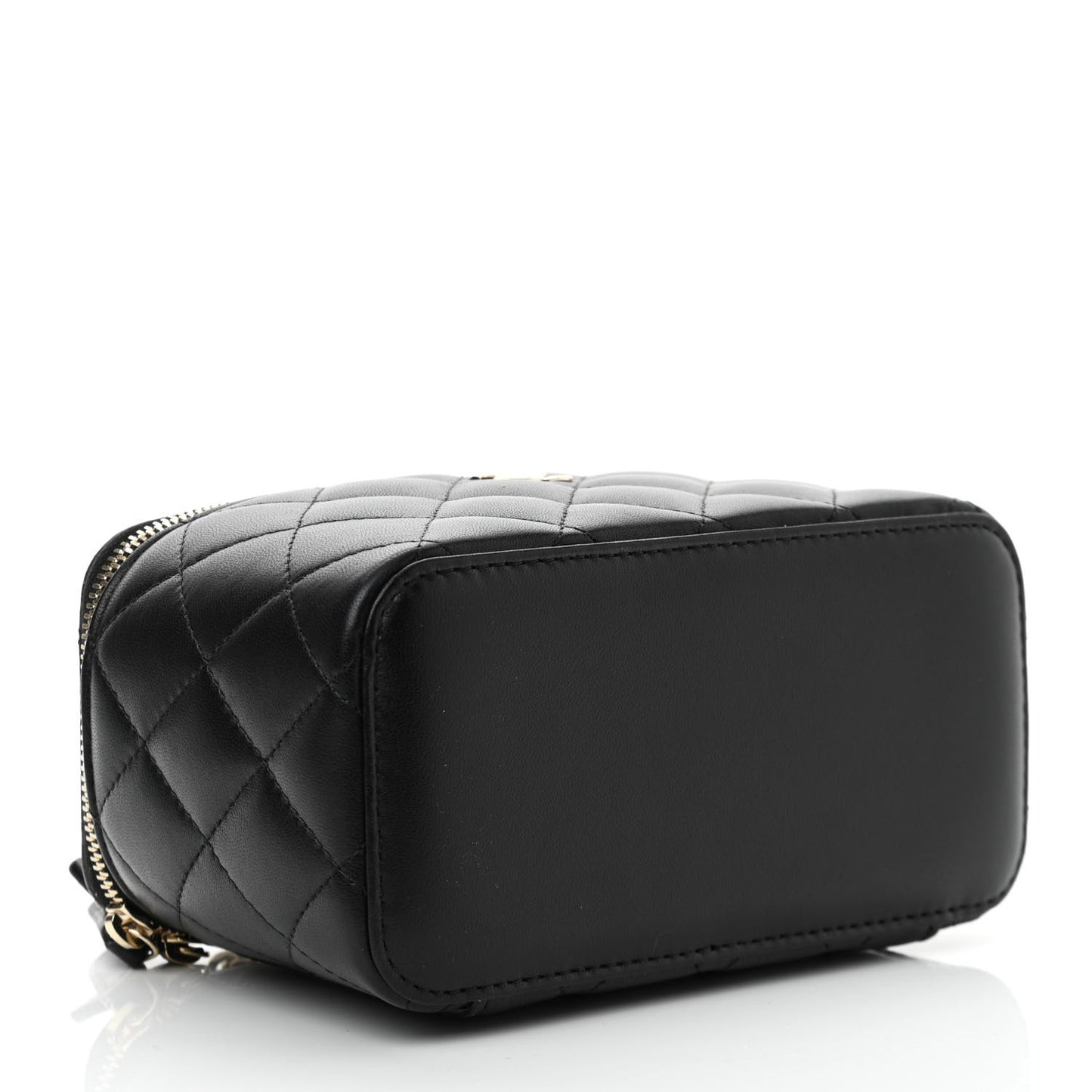 Lambskin Quilted Small Top Handle Vanity Case With Chain Black