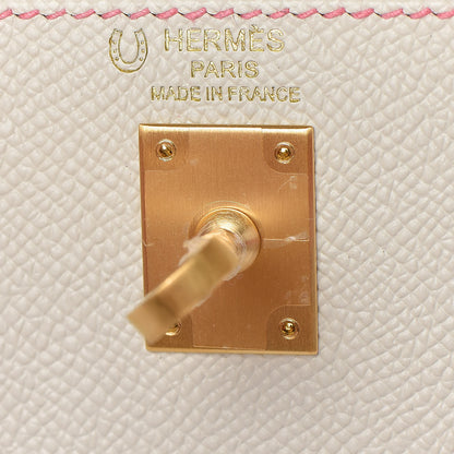 Hermes Epsom Bi-Color Horseshoe Kelly Sellier 25 Craie Rose Azalee 25 of 36