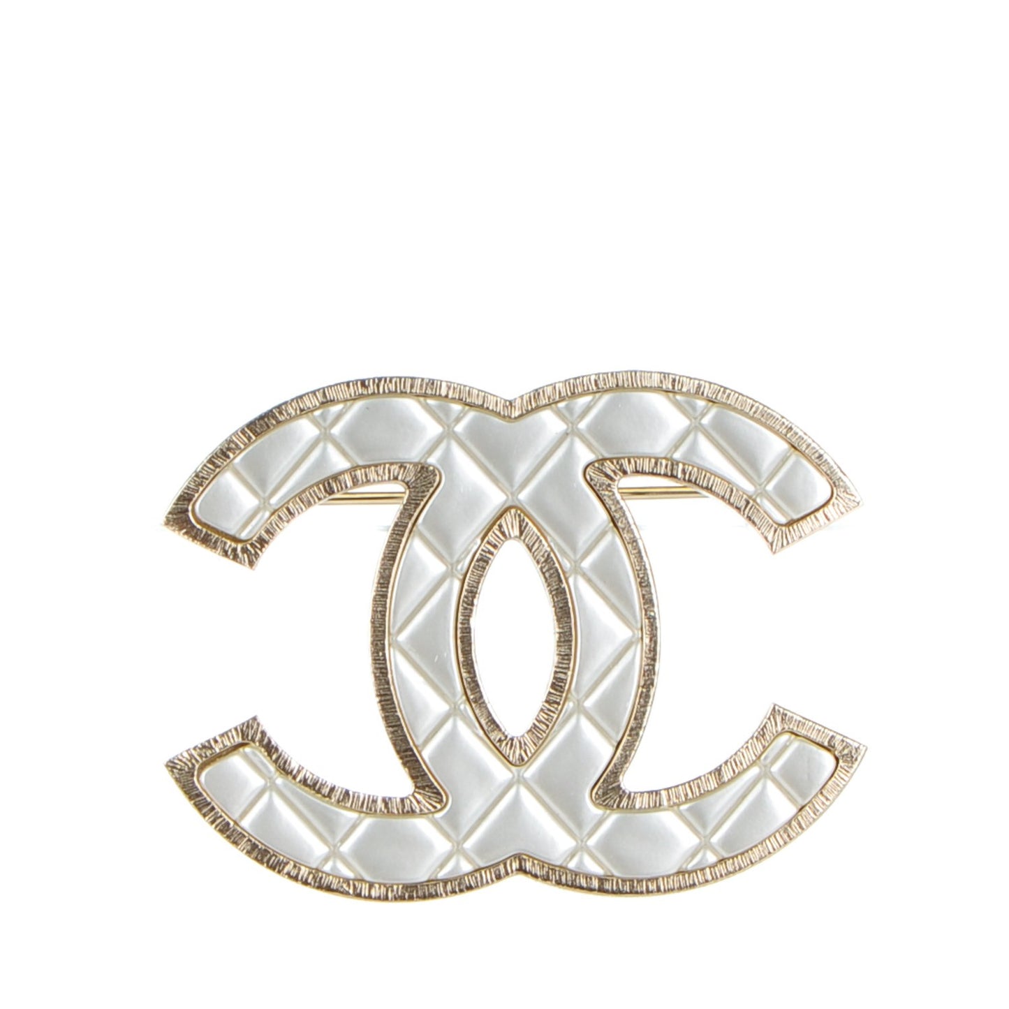 Metal Quilted CC Brooch Silver Gold