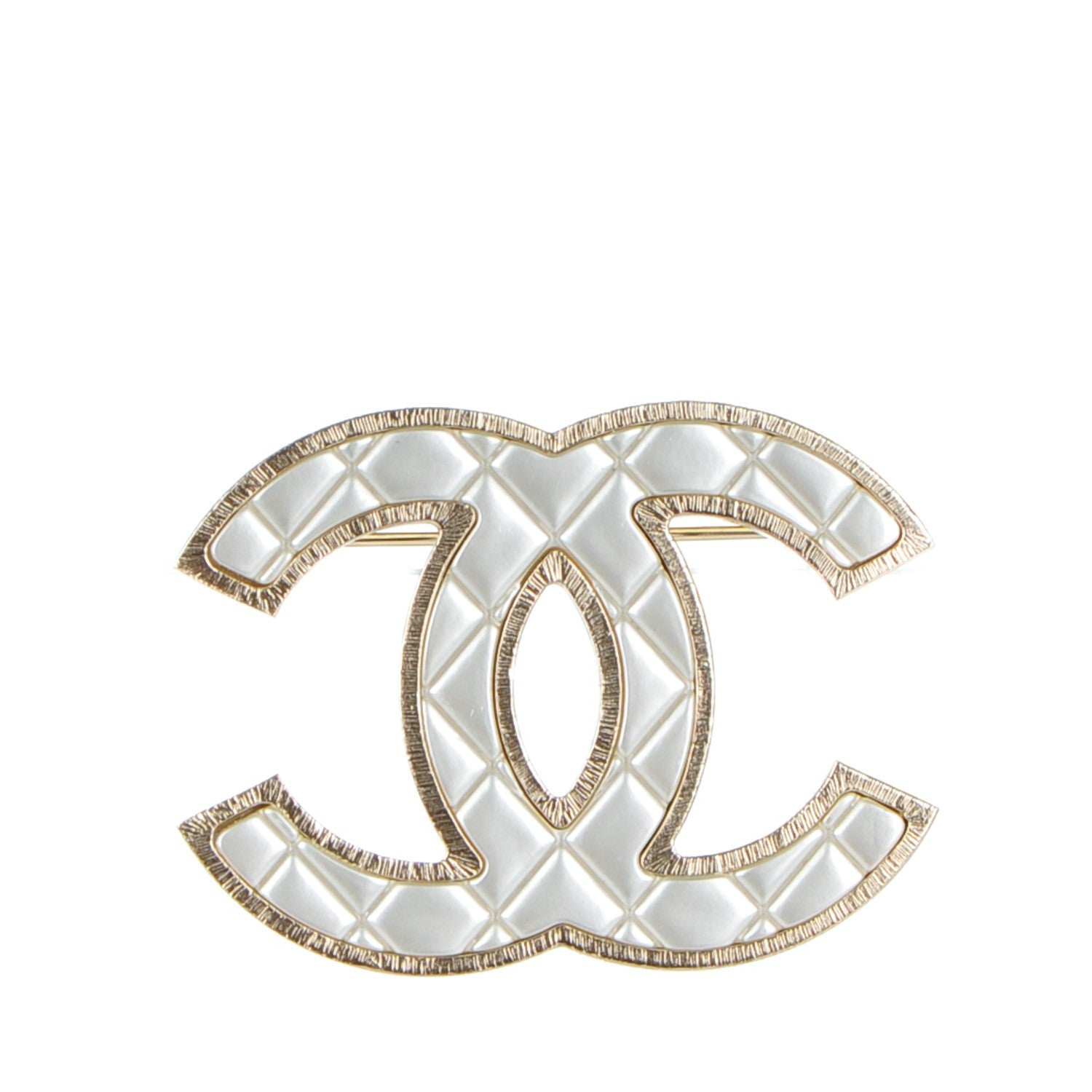 Chanel Metal Quilted CC Brooch Silver Gold 1 of 4