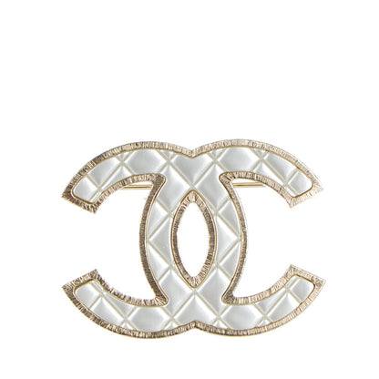 Chanel Metal Quilted CC Brooch Silver Gold 1 of 4