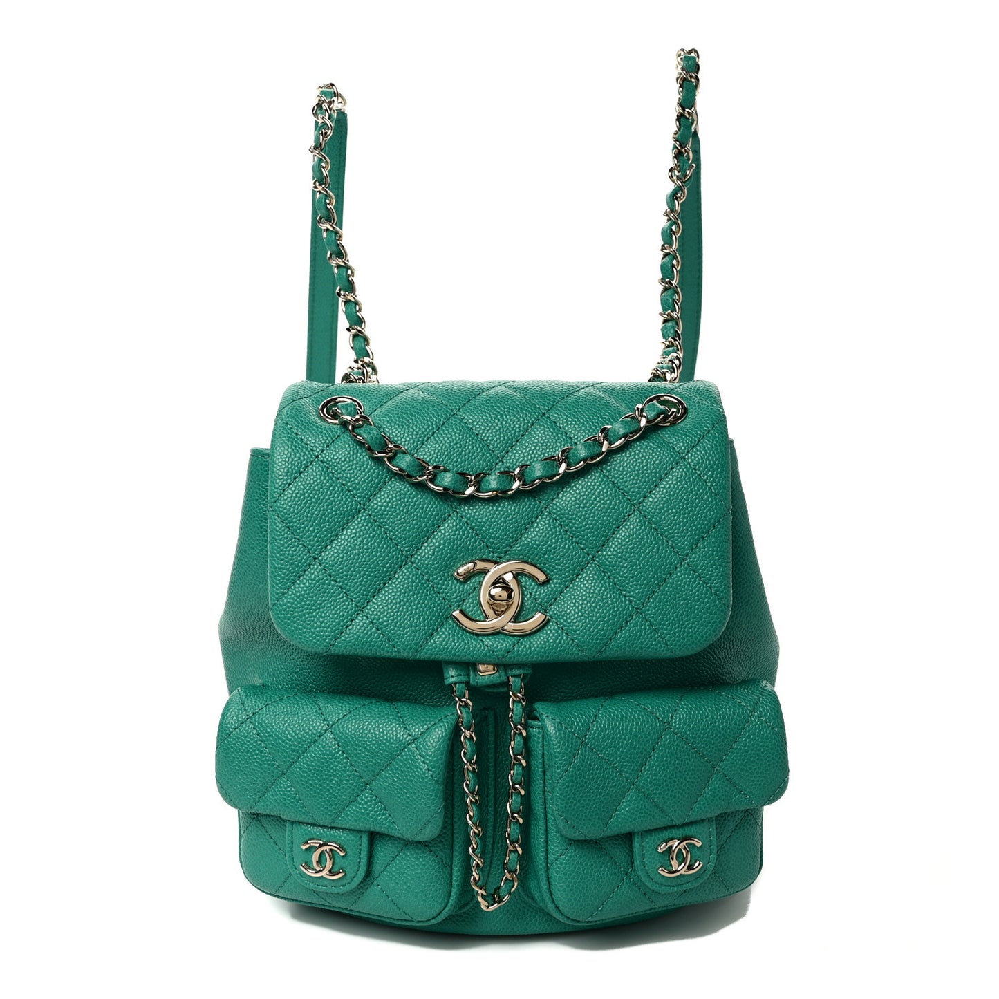 Caviar Quilted Medium Duma Pockets Drawstring Backpack Green