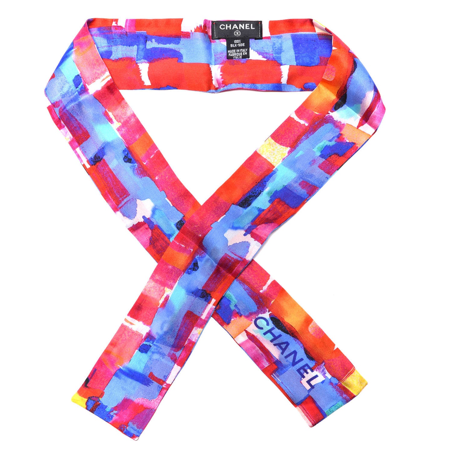Silk Slim Bandeau Scarf Blue Red