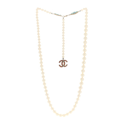 Chanel Gripoix Pearl Crystal CC Long Necklace Turquoise Burgundy Gold 2 of 3