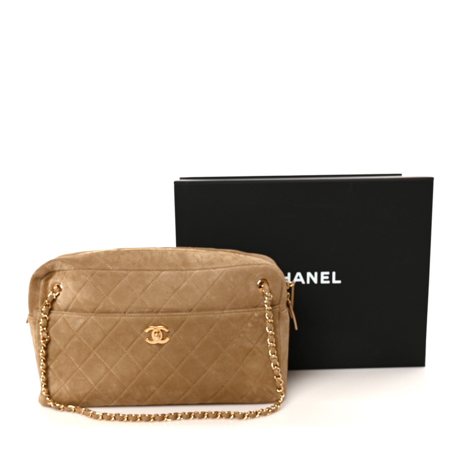 Chanel Suede Quilted Camerissimo Camera Case Dark Beige 11 of 11