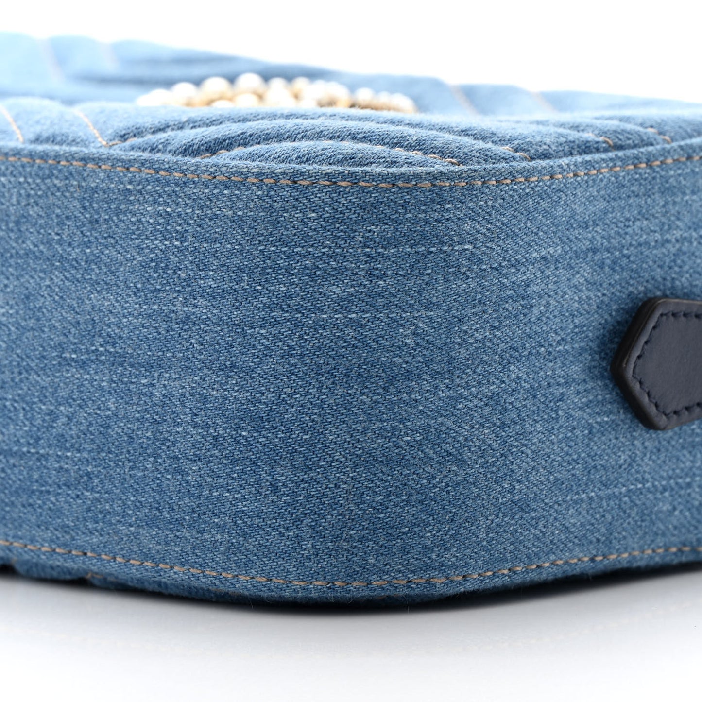 Denim Matelasse Small Pearly GG Marmont Chain Shoulder Bag Blue
