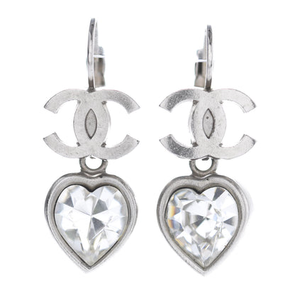 Chanel Crystal Heart CC Drop Earrings Silver 1 of 4