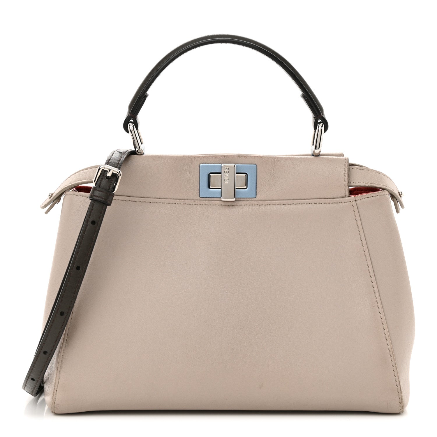 Fendi Nappa Colorblock Mini Peekaboo Iconic Satchel Grigio Polvere Carbone Bloody Mary 1 of 18