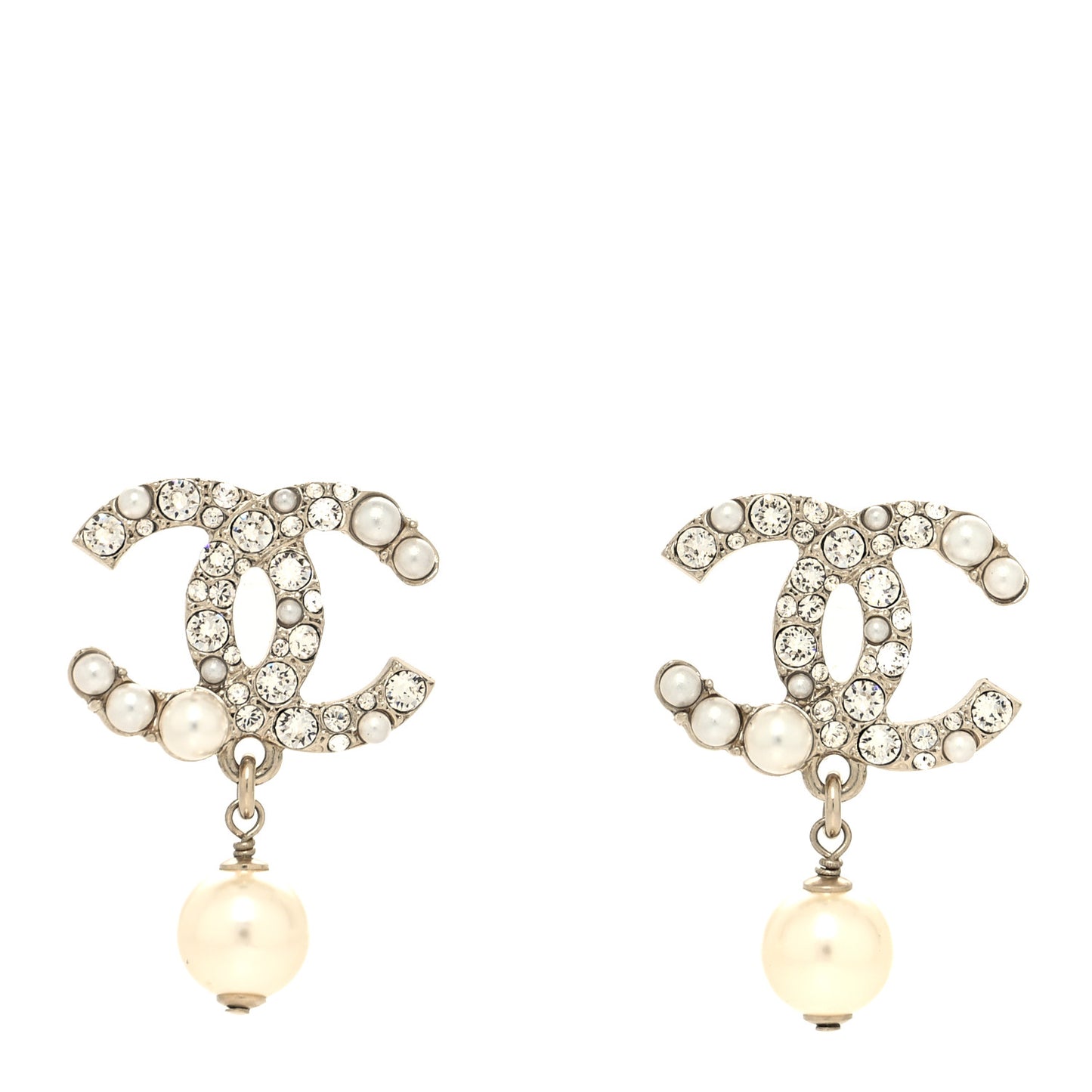 Crystal Pearl CC Drop Earrings Gold Pearly White