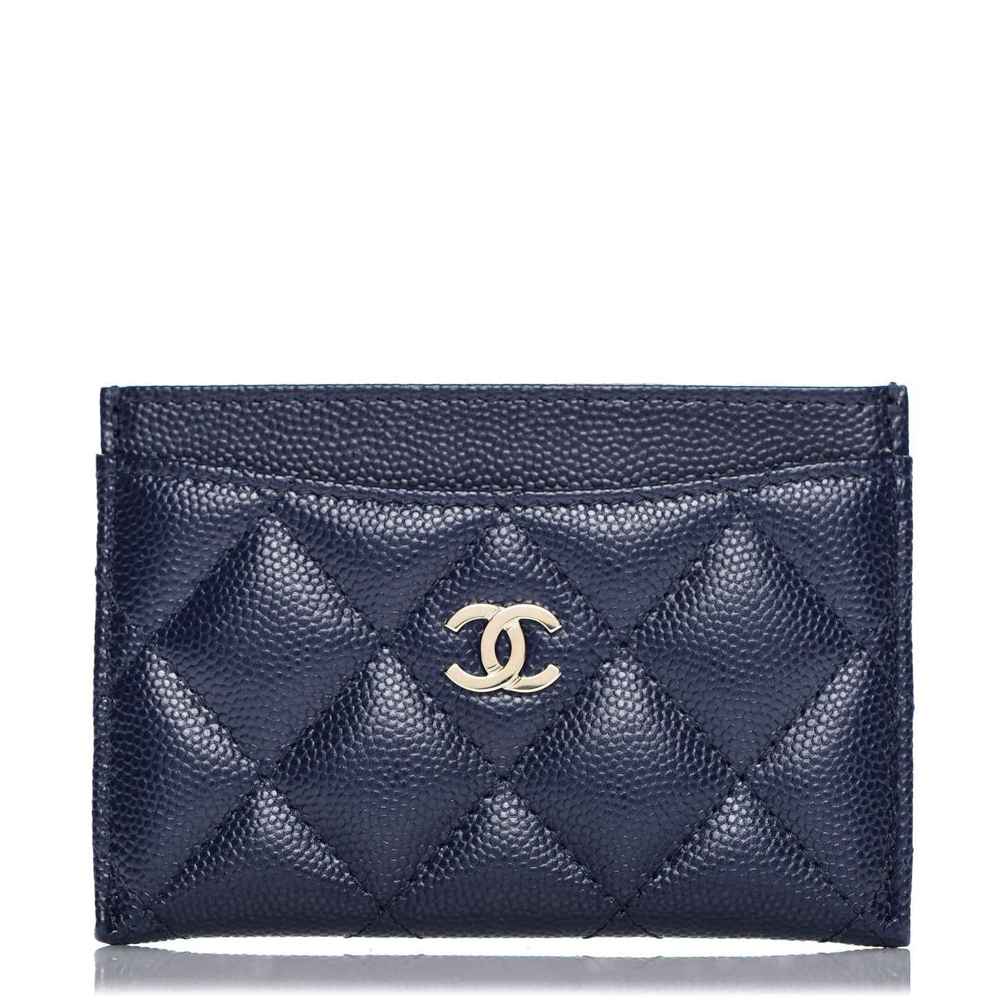 Caviar Quilted Card Holder Navy Blue