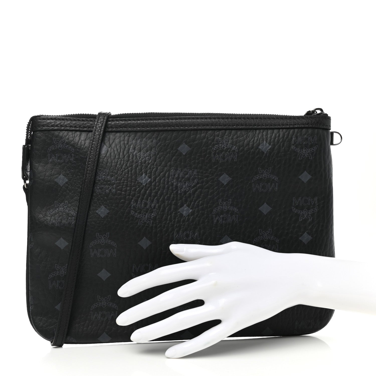 MCM Visetos Liz Shopper Tote Pouch Black 2 of 6