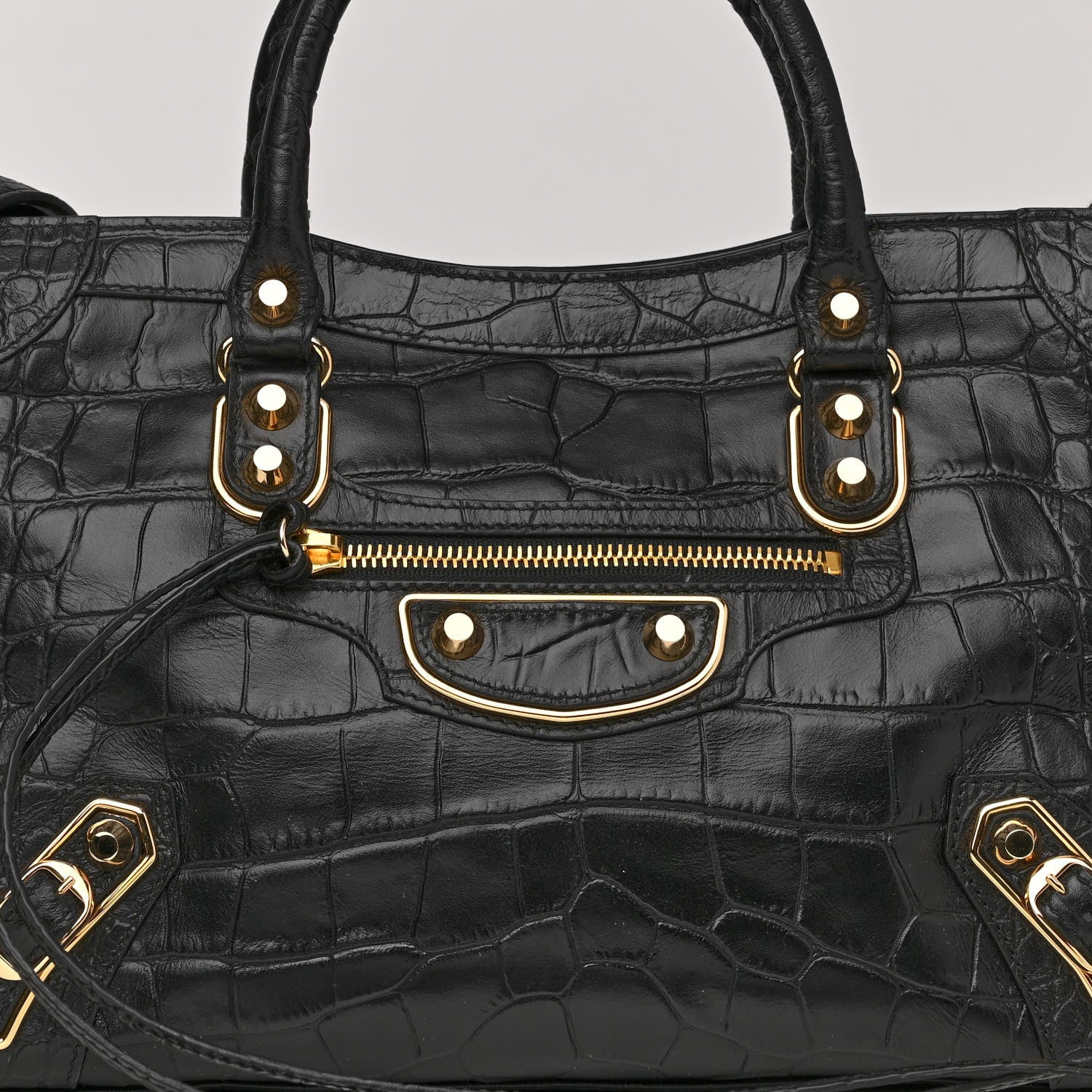 Balenciaga Calfskin Crocodile Embossed Gold Metallic Edge Hardware S City Black 8 of 10