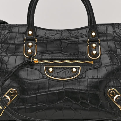 Balenciaga Calfskin Crocodile Embossed Gold Metallic Edge Hardware S City Black 8 of 10