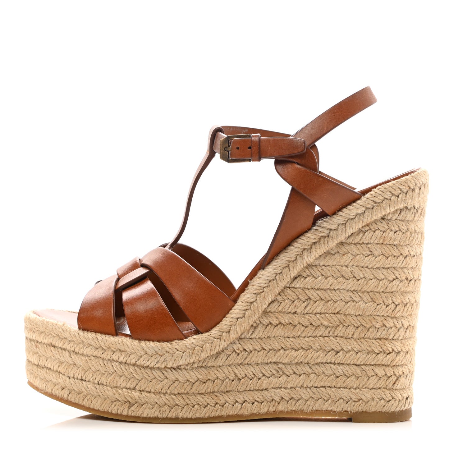 Calfskin 85 Platform Espadrille Wedge Sandals 38.5 Brown